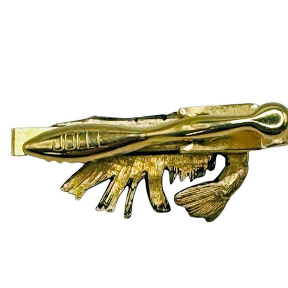 Vintage Gold Toned Signed Shrimp JOLLE Tie Bar Clip Nautical - Very Rare - Picture 4 of 5